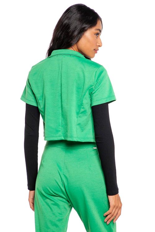 Blazer Cropped Feminino Malha Liso Polo Wear Verde Médio