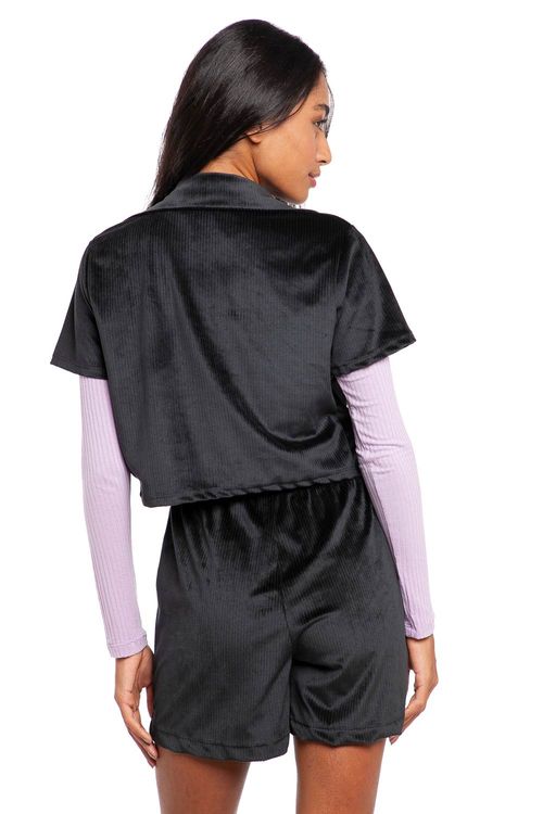 Camisa Curta Feminina Veludo Lisa Polo Wear Preto