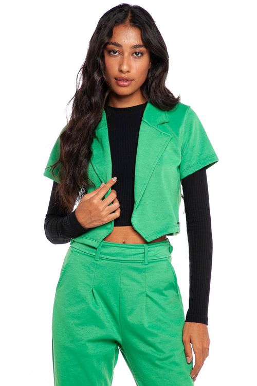Blazer Cropped Feminino Malha Liso Polo Wear Verde Médio