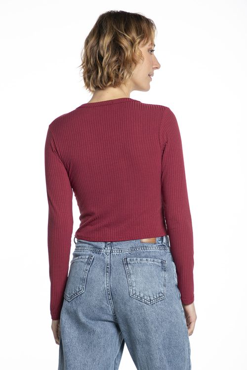 Blusa Feminina Casual Manga Longa Polo Wear Vermelho Escuro