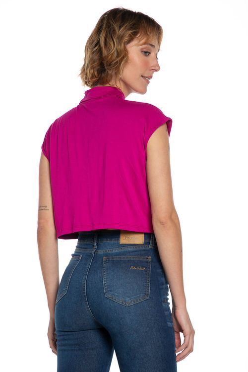 Cropped Polo Feminino Malha Colarinho Polo Wear Rosa Escuro
