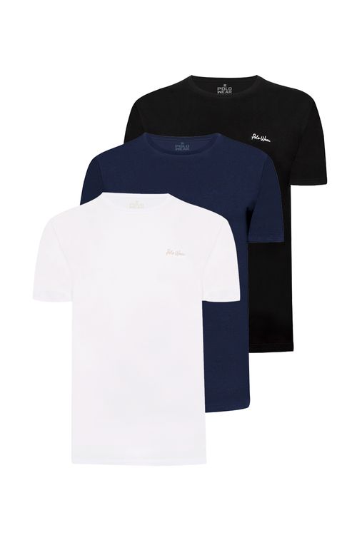 Kit 3 Camisetas Masculinas Gola Careca Polo Wear Sortido