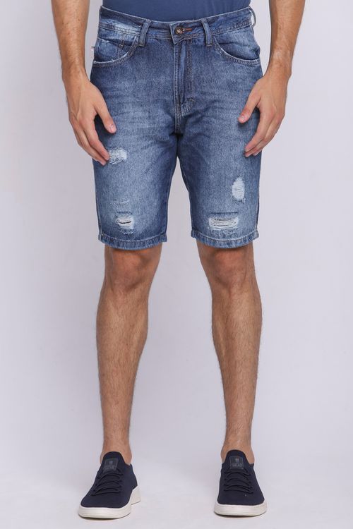 Bermuda Masculina Jeans Slim Destroyed Polo Wear Jeans Escuro