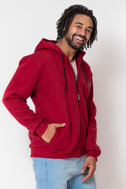 Blusa Moletom Masculina Com Zíper Polo Wear Vermelho Médio