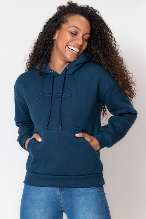 Blusa Feminina Moletom Logo Bordado Polo Wear Azul Escuro