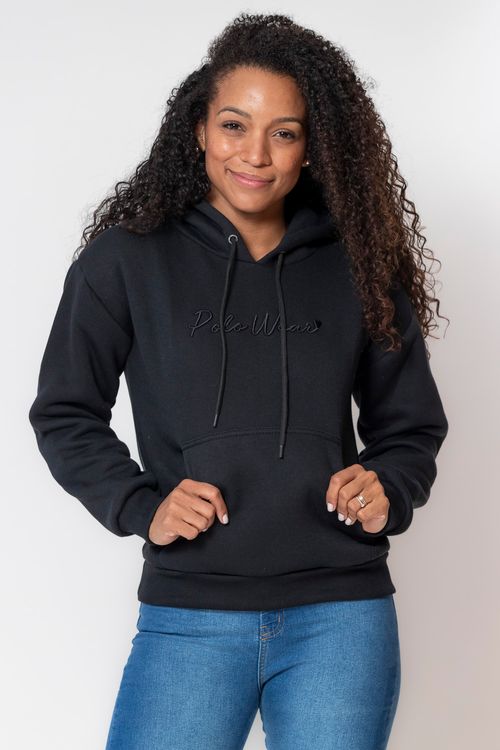 Blusa Feminina Moletom Logo Bordado Polo Wear Preto
