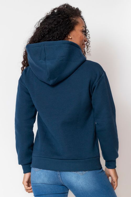 Blusa Feminina Moletom Logo Bordado Polo Wear Azul Escuro