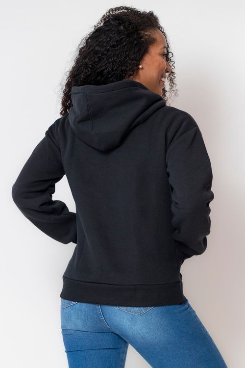 Blusa Feminina Moletom Logo Bordado Polo Wear Preto