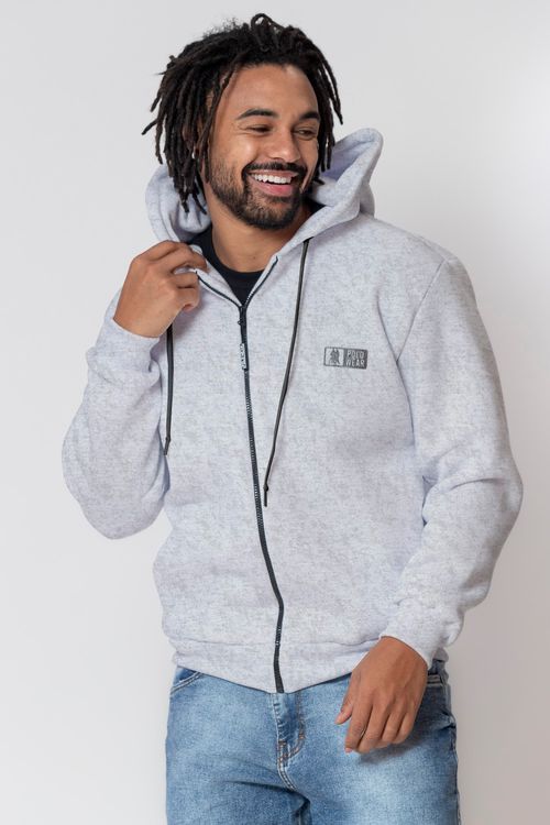 Blusa Moletom Masculina Com Zíper Polo Wear Mescla Claro