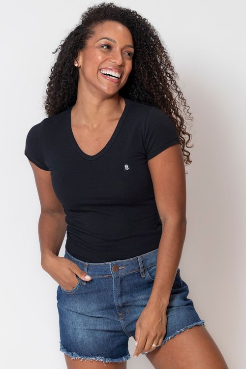 Camiseta Feminina Decote v Polo Wear Preto