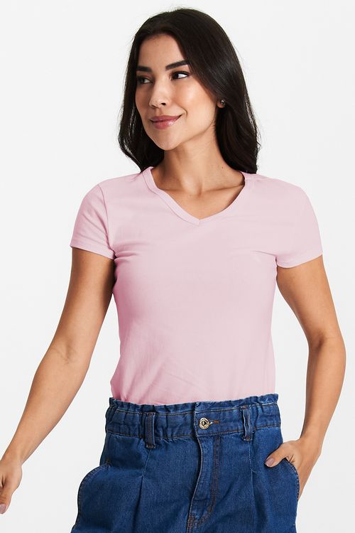 Camiseta Feminina Decote v Polo Wear Rosa
