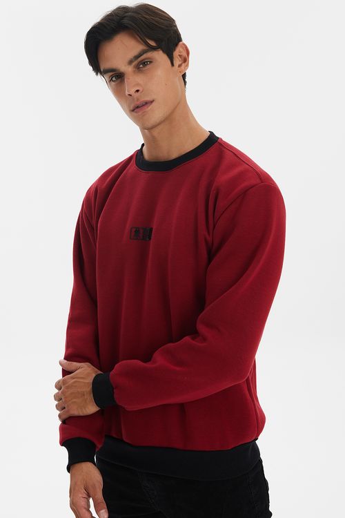 Blusa Moletom Masculina Gola Careca Polo Wear Vermelho Médio