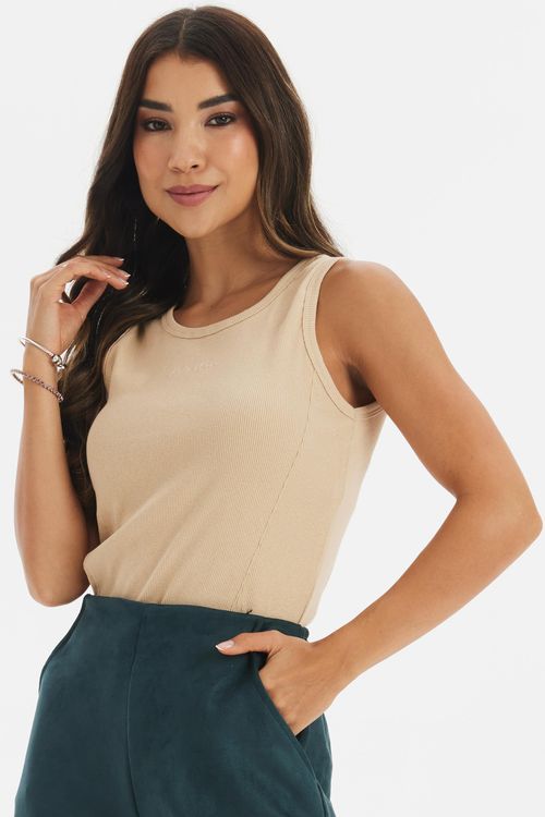 Regata Feminina Ribana Penteada Polo Wear Marrom Médio