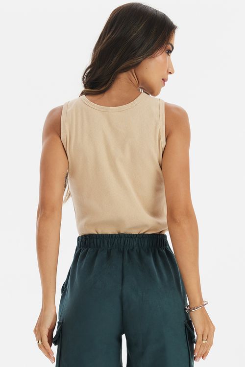 Regata Feminina Ribana Penteada Polo Wear Marrom Médio