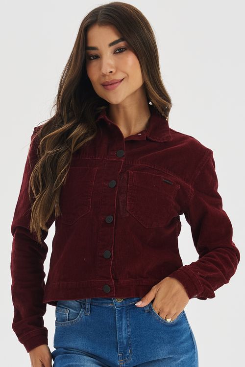 Jaqueta Cropped Feminina Veludo Polo Wear Vinho