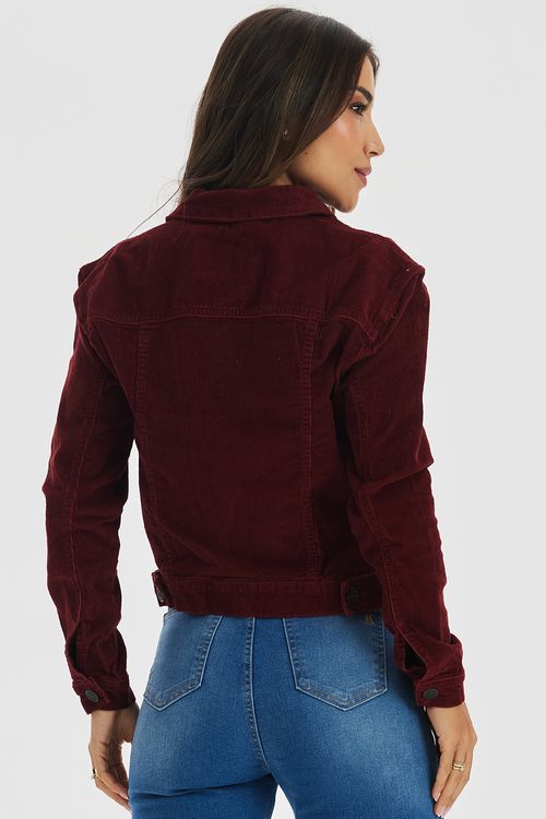 Jaqueta Cropped Feminina Veludo Polo Wear Vinho