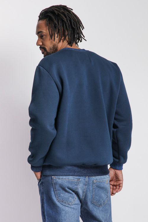 Blusa Moletom Masculina Gola Careca Polo Wear Azul Escuro