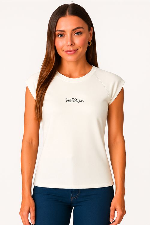 T-Shirt Feminina Manga Reglan Polo Wear Off White