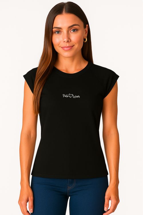 T-Shirt Feminina Manga Reglan Polo Wear Preto