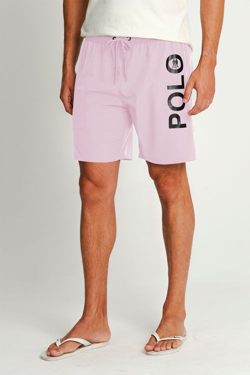 Short Vôlei Masculino Logo Polo Wear Rosa Claro