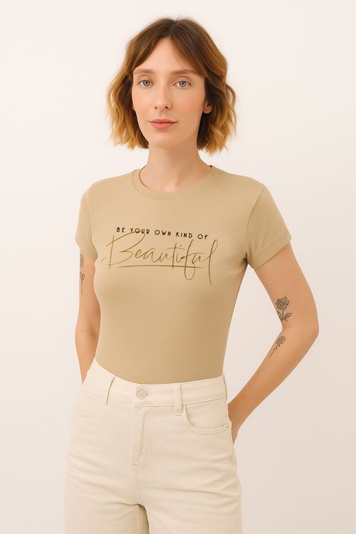 Camiseta Feminina Beautiful Polo Wear Bege Medio