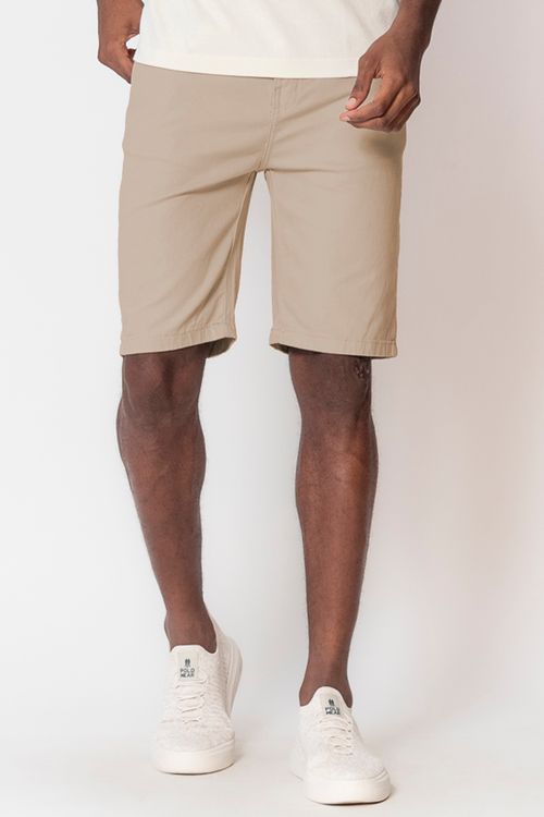 Bermuda Masculina Sarja Slim Polo Wear Bege Escuro