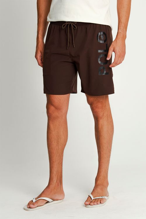 Short Vôlei Masculino Logo Polo Wear Marrom Claro