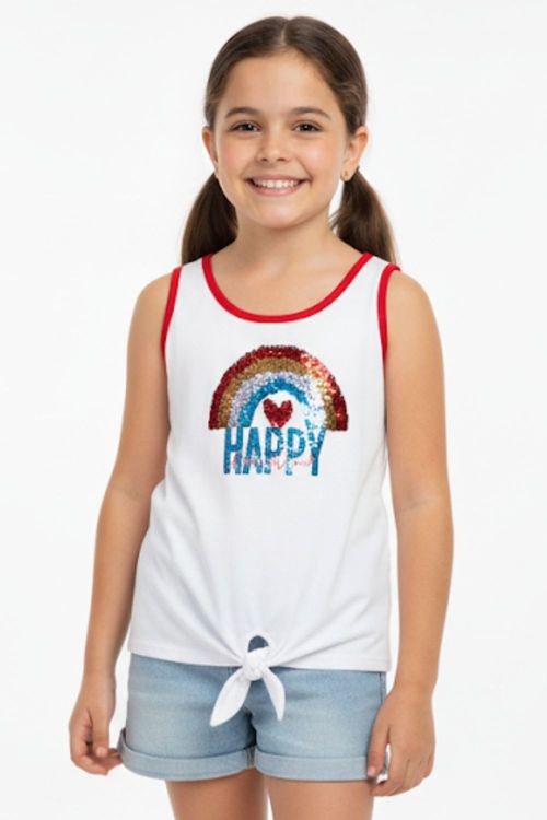 Regata Feminina Infantil Estampa Happiness Polo Wear Branco