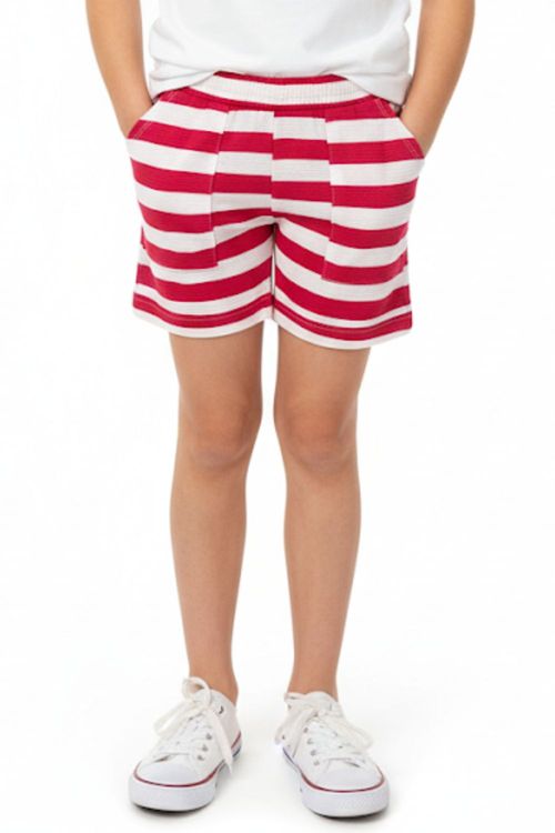 Short Feminino Infantil Listrado Polo Wear Rosa Escuro