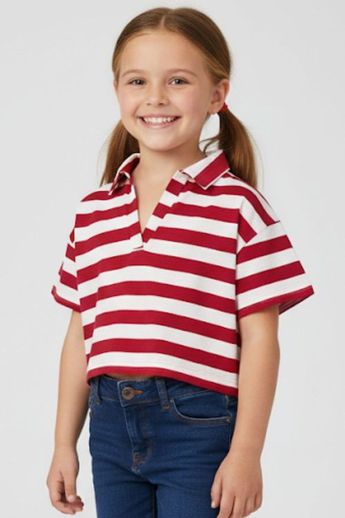 Blusa Feminina Infantil Listrada Polo Wear Rosa Escuro