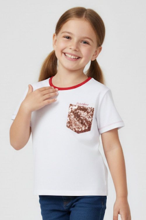 Blusa Feminina Infantil Bolso Paetê Polo Wear Branco