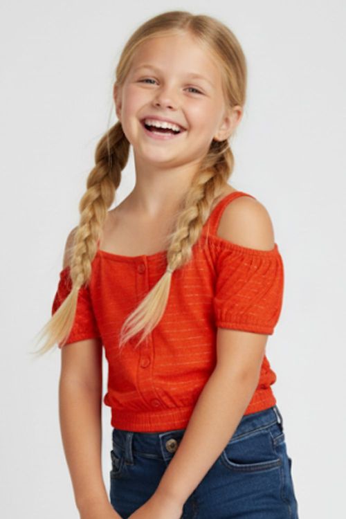 Cropped Feminino Infantil Recorte Polo Wear Laranja Médio