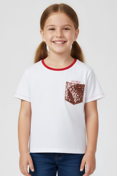 Blusa Feminina Infantil Bolso Paetê Polo Wear Branco