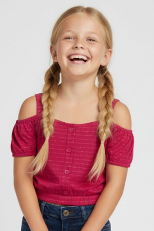 Cropped Feminino Infantil Recorte Polo Wear Rosa Escuro