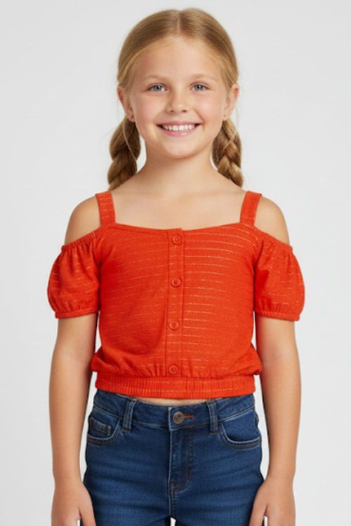 Cropped Feminino Infantil Recorte Polo Wear Laranja Médio