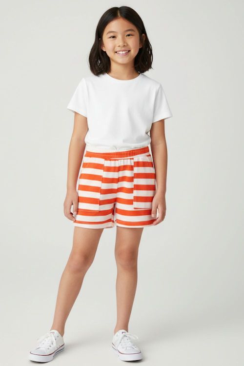 Short Feminino Infantil Listrado Polo Wear Laranja Médio