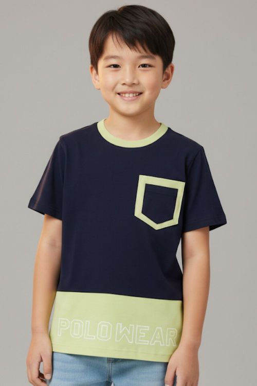 Camiseta Masculina Infantil Happiness Polo Wear Azul Escuro