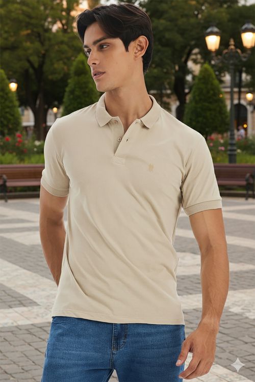 Polo Masculina Meia Malha Polo Wear Bege Médio