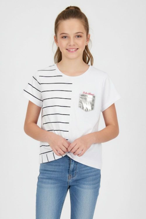 Blusa Feminina Infantil Listras Polo Wear Branco