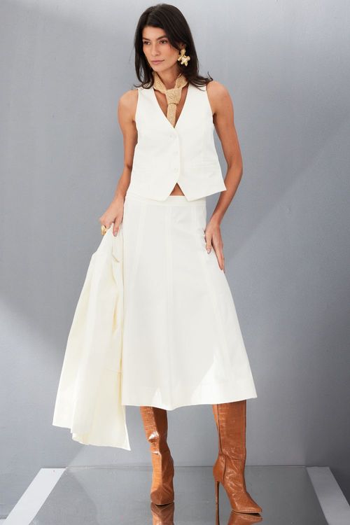 Saia Midi em Alfaiataria Smk Off White