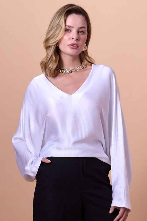 Blusa Feminina em Crepe Manga Longa Marie Smk Branco