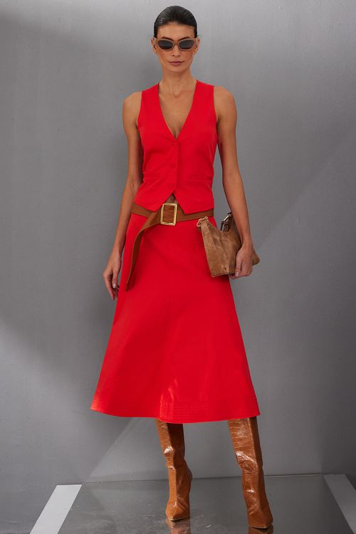 Saia Midi em Alfaiataria Smk Vermelho Medio