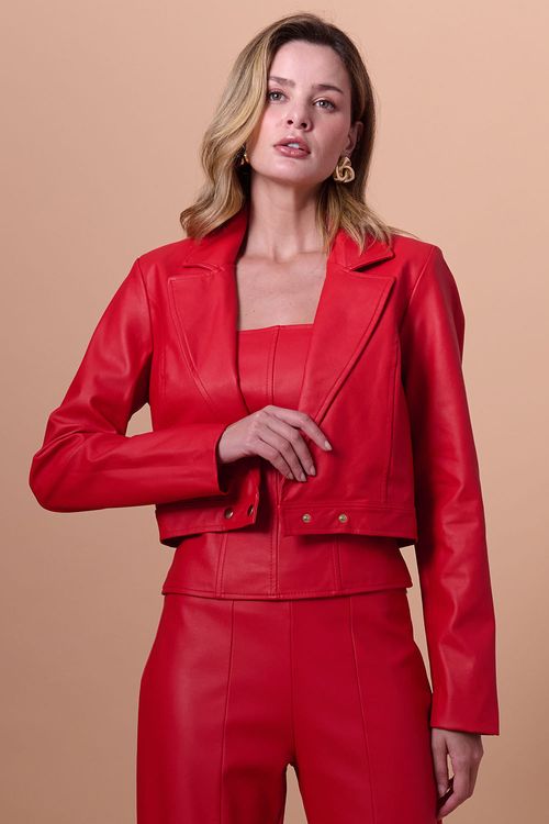 Jaqueta Curta Feminina Pu Smk Vermelho Médio
