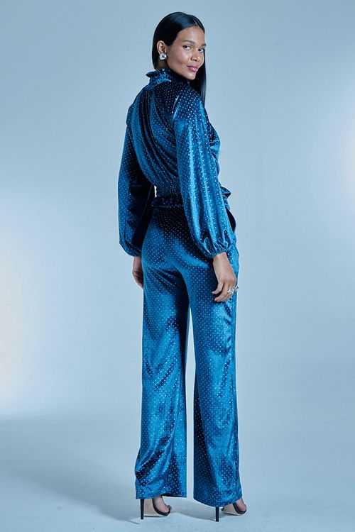 Calça Feminina Wide Leg Strass Smk Azul Escuro