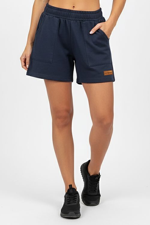 Short Feminino Moletom Logo Polo Wear Azul Escuro