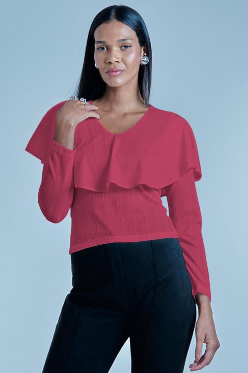 Blusa Feminina Malha Diferenciada Lisa Smk Rosa Médio