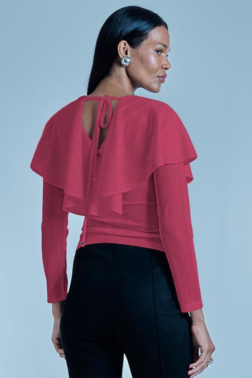 Blusa Feminina Malha Diferenciada Lisa Smk Rosa Médio