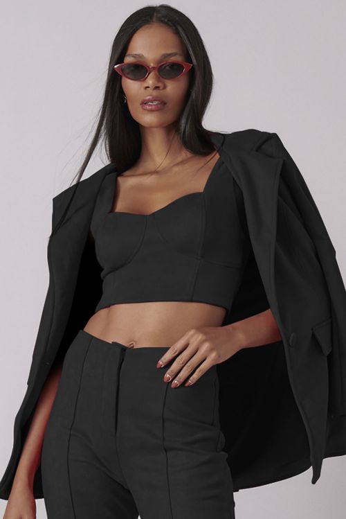 Cropped Suedê Casual Alça Larga Smk Preto