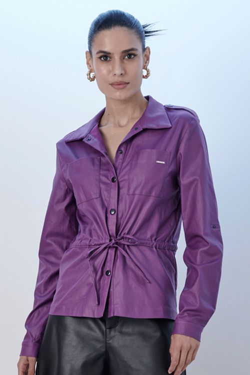 Blusa Feminina Viscose Lisa Ajuste Cintura Smk Roxo Escuro