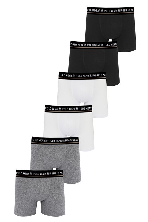 Kit 6 Cuecas Boxer Algodão Lisa Polo Wear Sortido